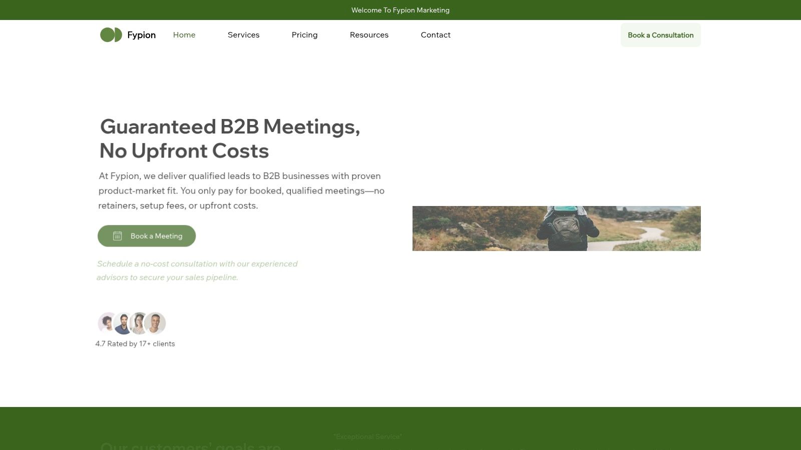 Fypion Marketing landing page for outbound lead generation services