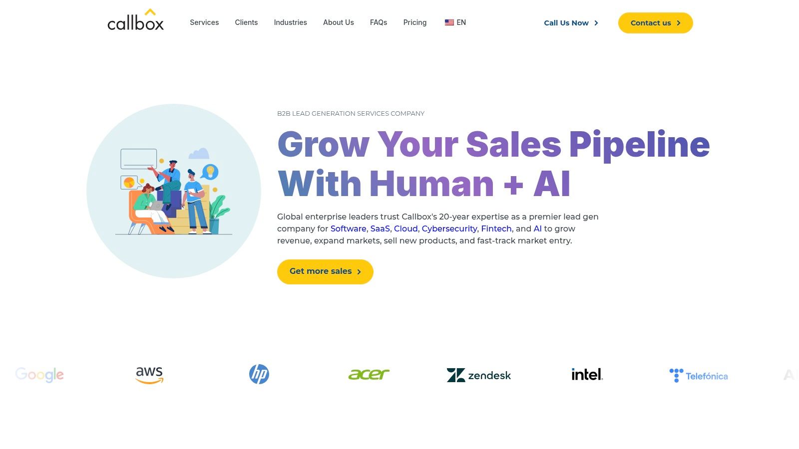 Callbox website homepage showing their focus on multi-channel lead generation services