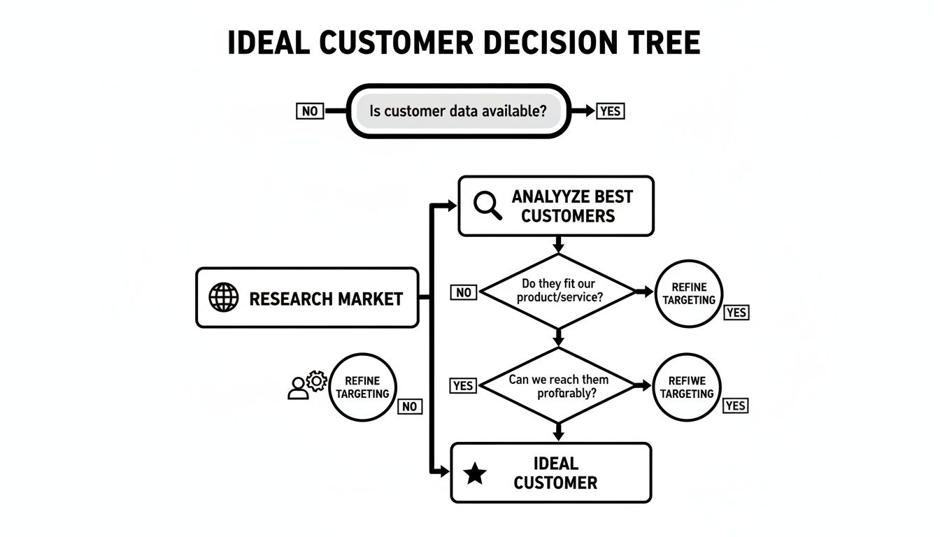 Flowchart detailing an ideal customer decision tree for businesses to identify target audiences.
