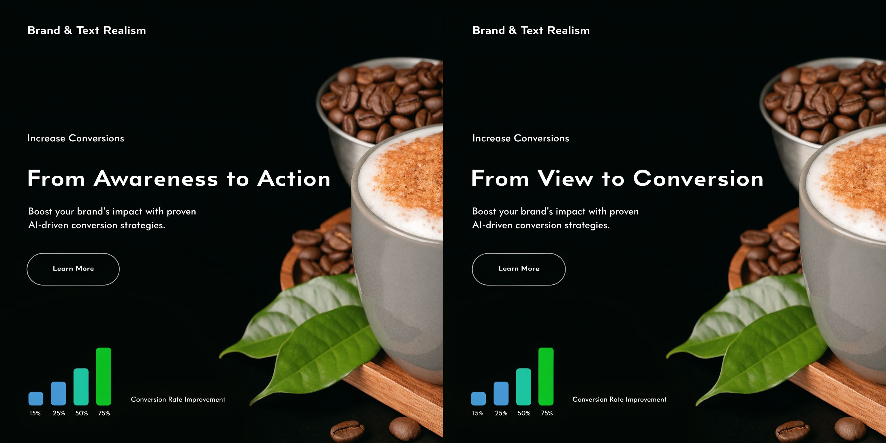 A digital marketing graphic for SaaS lead generation showcasing coffee, data analytics, and conversion improvement strategies.