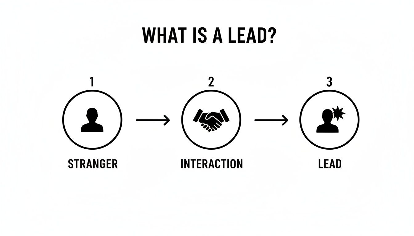 A diagram illustrating the process of turning a stranger into a lead through interaction.